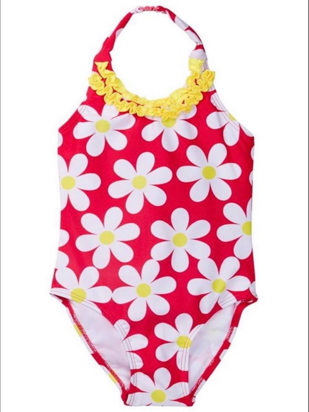 Girls' pink Daisy Print Halter One-Piece Swimsuit